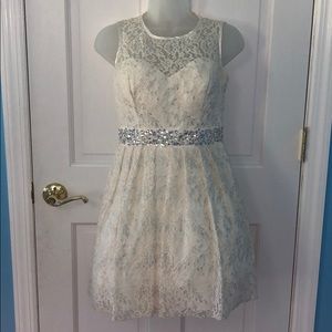 Camille La Vie White Lace Sparkle Dress